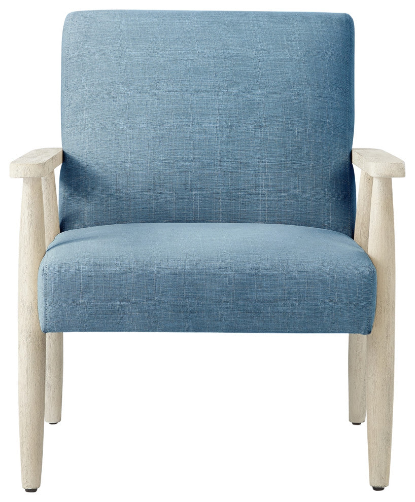 Rustic Manor Gian Armchair Upholstered, Light Blue and Cream Linen