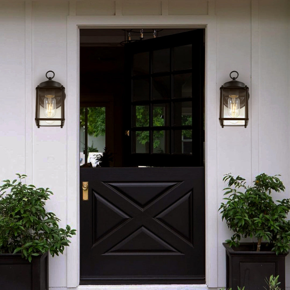 Boston 4.25" 1-Light Iron/Glass Outdoor LED Sconce, Black/Clear, Set of 2