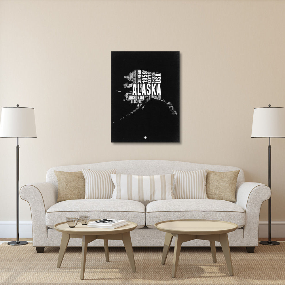 "Alaska Black and White Map" Fine Art Print