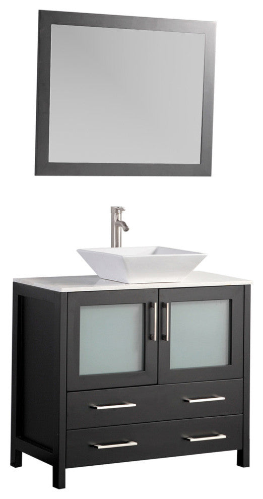 Vanity Art Vanity Set With Vessel Sink, Espresso, 36", Led Touch-Switch Mirror