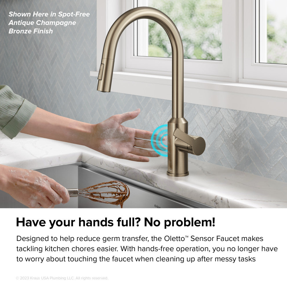 Oletto Touchless Sensor Pulldown Single Handle Kitchen Faucet, Spot Free Antique Champagne Bronze