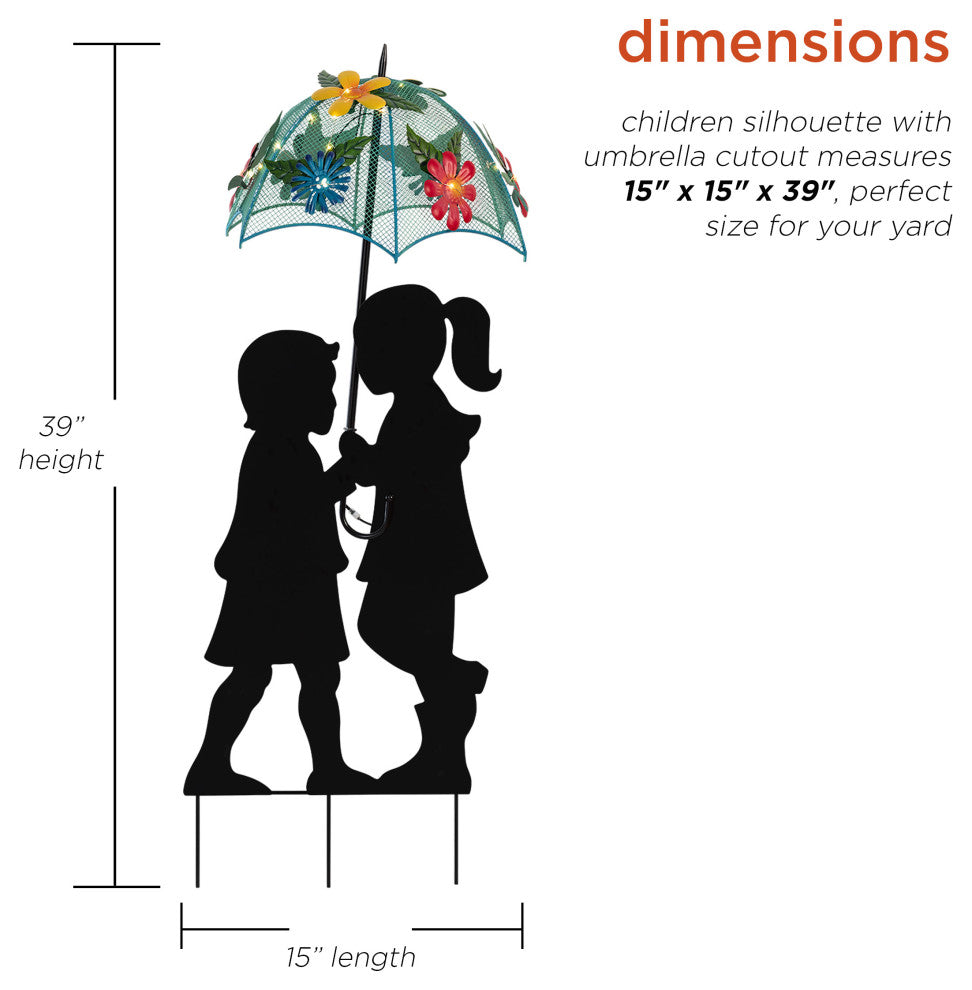 Alpine Solar Boy and Girl With Umbrella Decor and Stake, 39"Tall