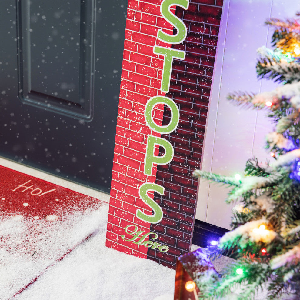 42"H Wood "Santa Stops Here" Porch Decor