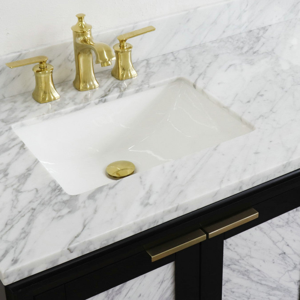 43" Single Vanity, Black Finish With White Carrara