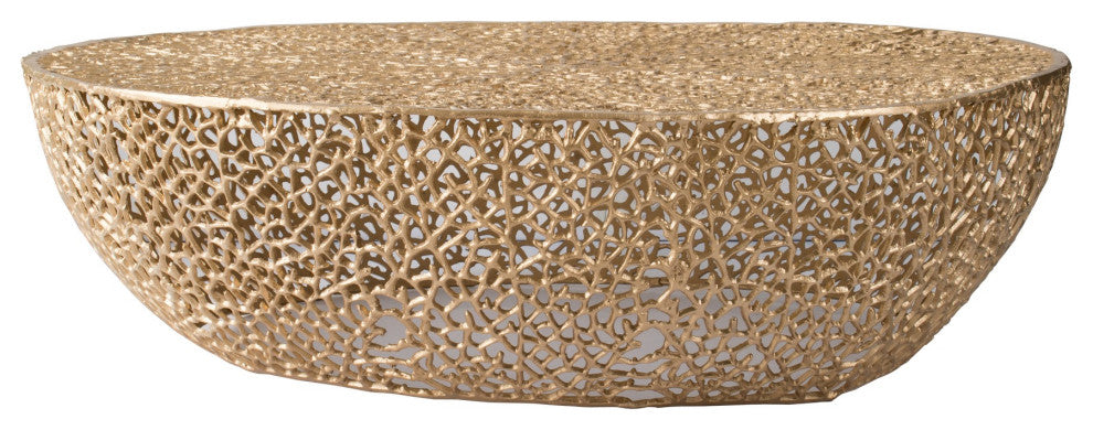 Benzara BM285150 Coffee Table, Bowl Drum Shape, Netted Mesh Design, Bronze