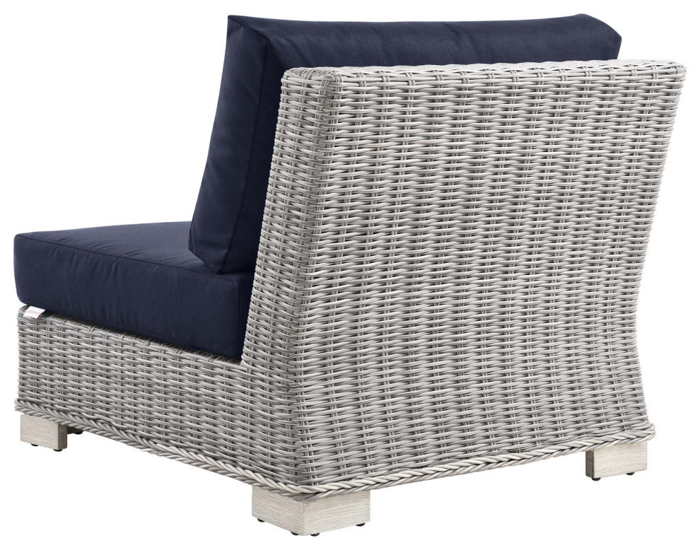 Lounge Sectional Sofa Chair Table Set, Rattan, Gray Blue Navy, Outdoor