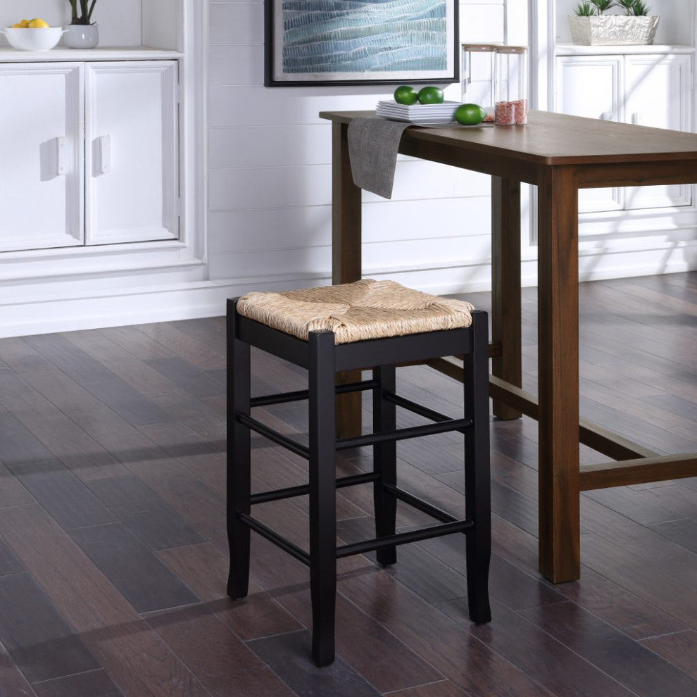 Square Rush Backless Counter Bar Stool, Black