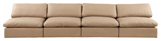 Comfy Upholstered Modular Sofa, Tan, 4-Piece: 4 Armless Chair, Vegan Leather