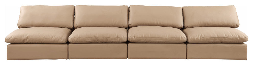 Comfy Upholstered Modular Sofa, Tan, 4-Piece: 4 Armless Chair, Vegan Leather