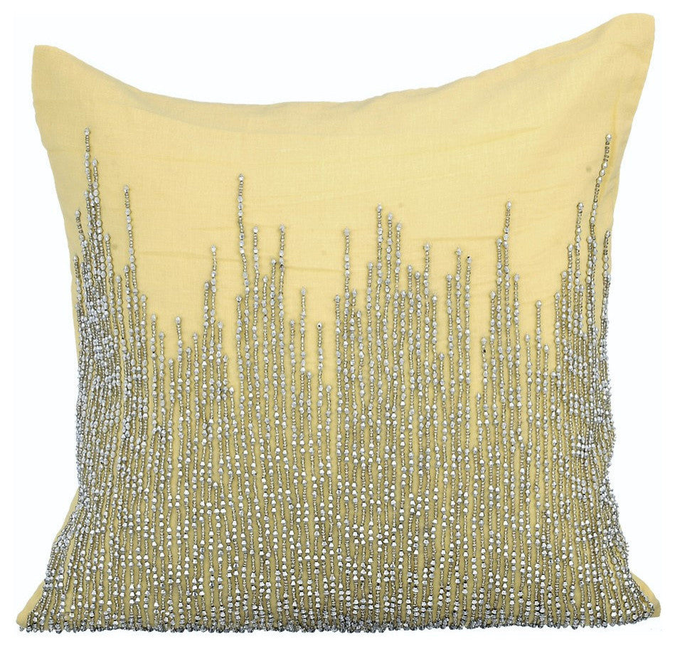 Yellow Decorative Pillow Covers 14"x14" Cotton, Linen Yellow Heights