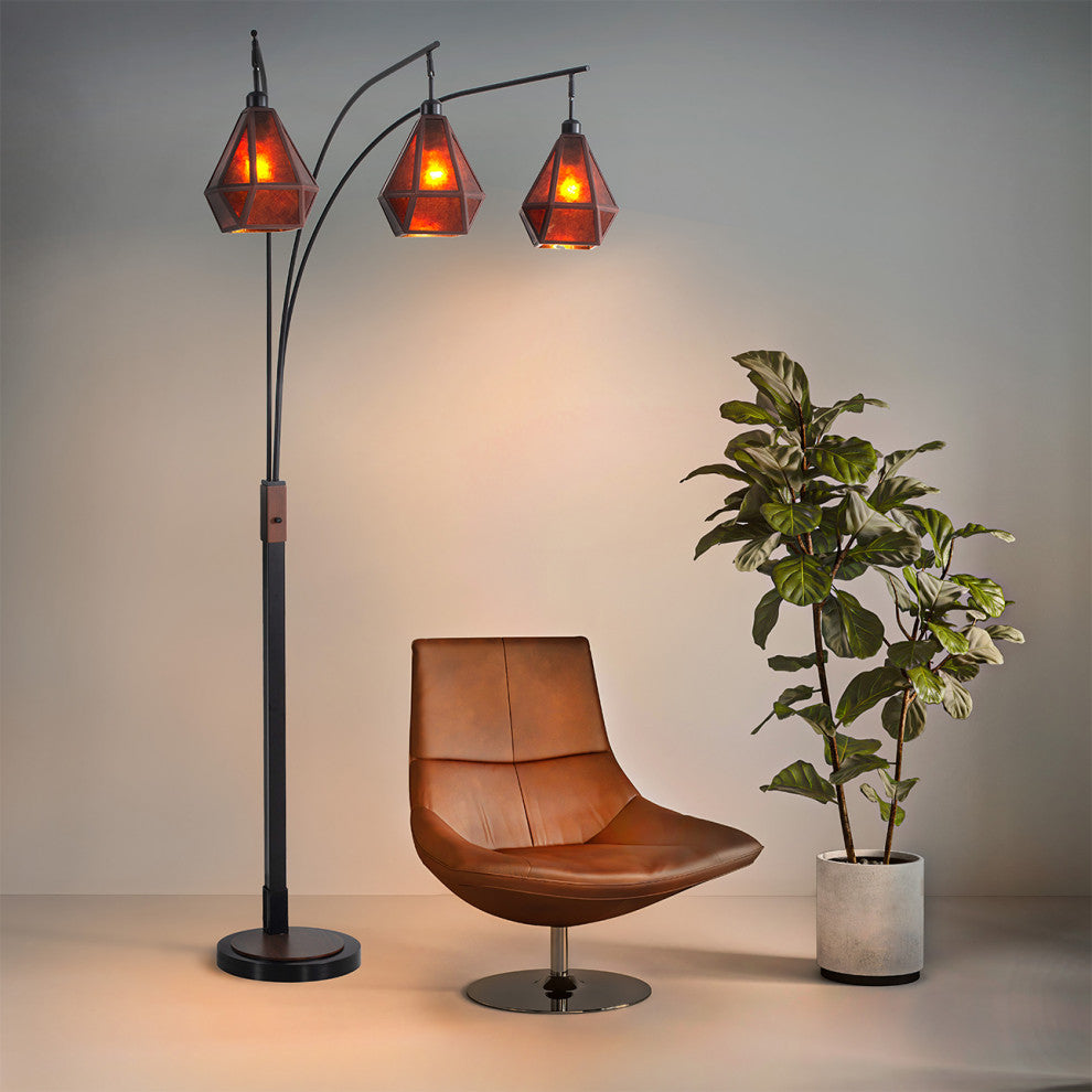 Artifact Natural Mica 3 Light Arc Floor Lamp 86", Expresso Bronze, Dimmer Switch