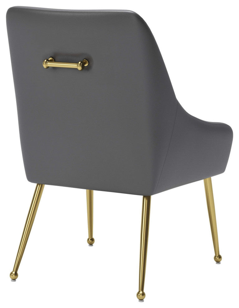 Dining Chair, Faux Vinyl Leather, Steel, Gray, Gold, Kitchen Cafe Bistro