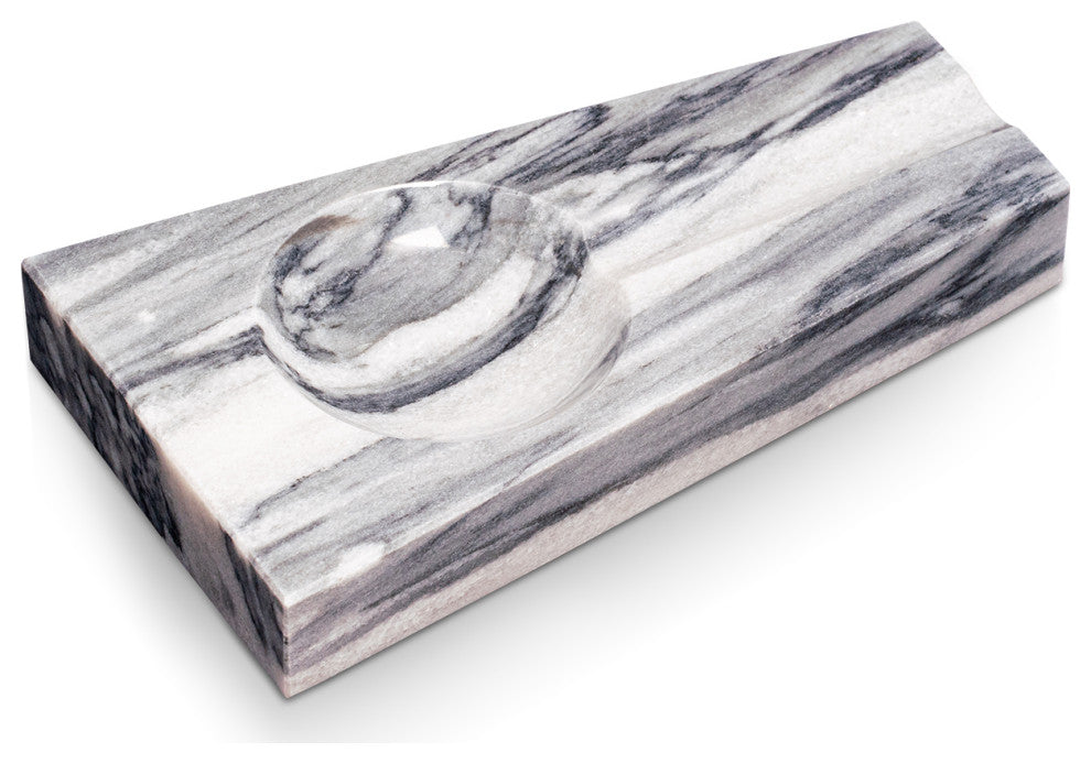 Handcrafted Genuine Marble Single Cigar Ashtray, Carrera Gray Marble