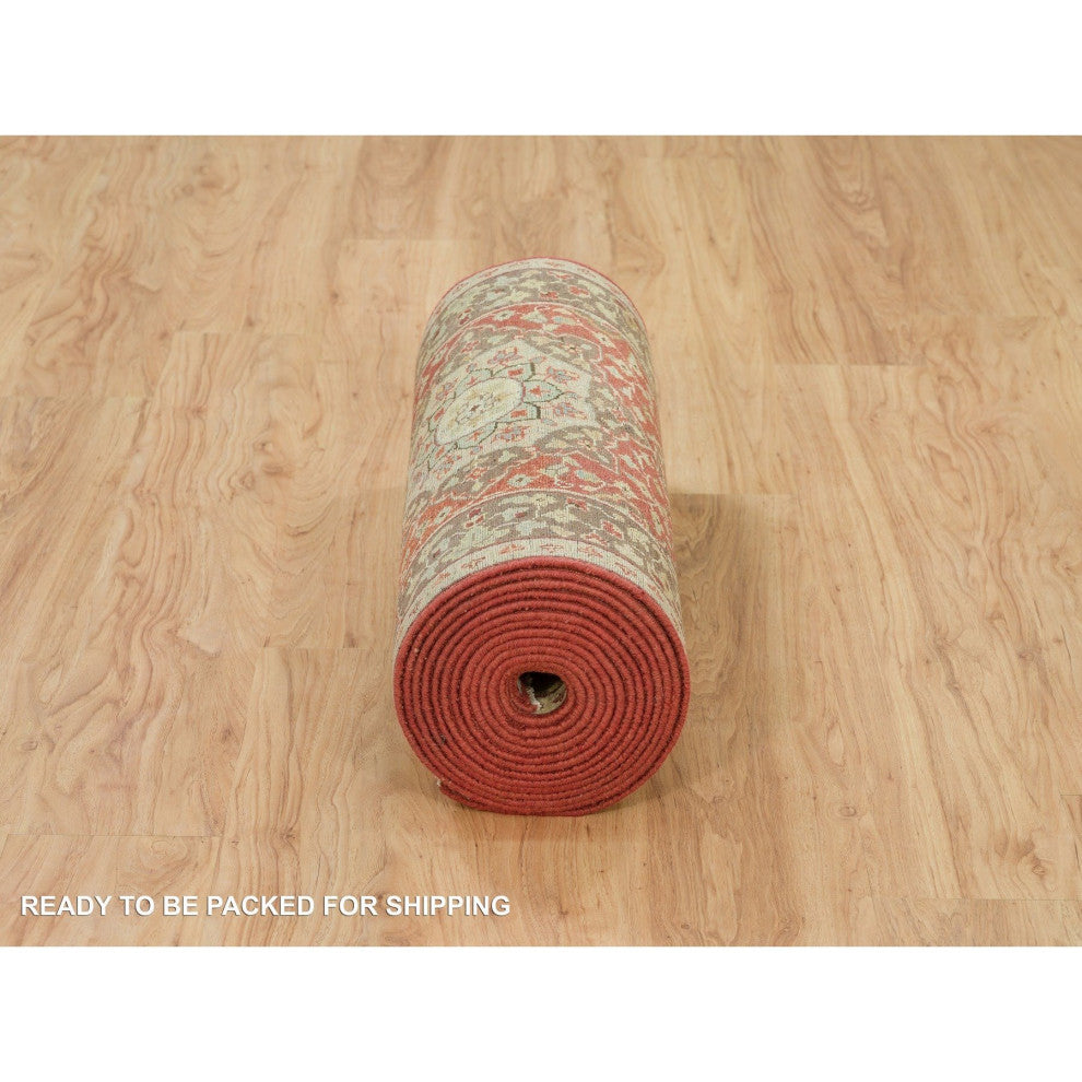 Cherry Red All Wool Haji Jalili Design Hand Knotted XL Runner Rug, 2'7"x22'