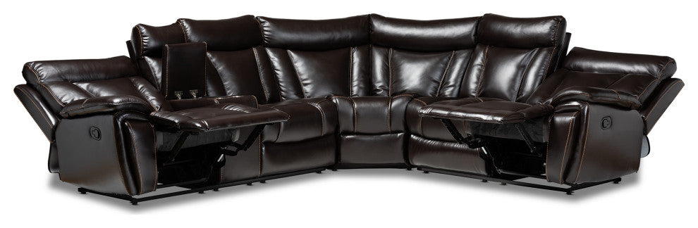 Lewis Dark Brown Faux Leather Upholstered 6-Piece Reclining Sectional Sofa