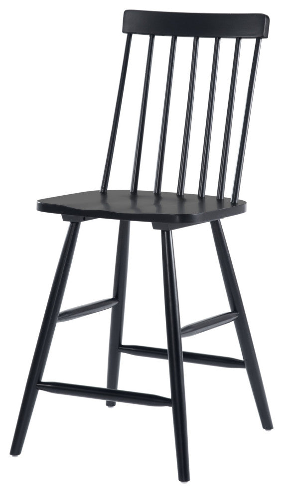 Counter Stool Chair, Set of 2, Wood, Black, Mid Century Bar Kitchen Cafe Bistro