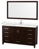 60"SGL Bathroom Vanity Espresso, Carrara Cult.Marble Countertop, Sink, 58"Mirror