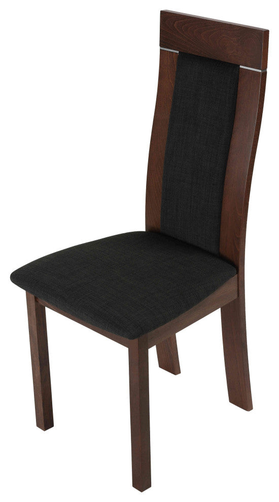 Cortesi Home Tia Dining Chair, Charcoal Fabric, Walnut Finish, Set of 2