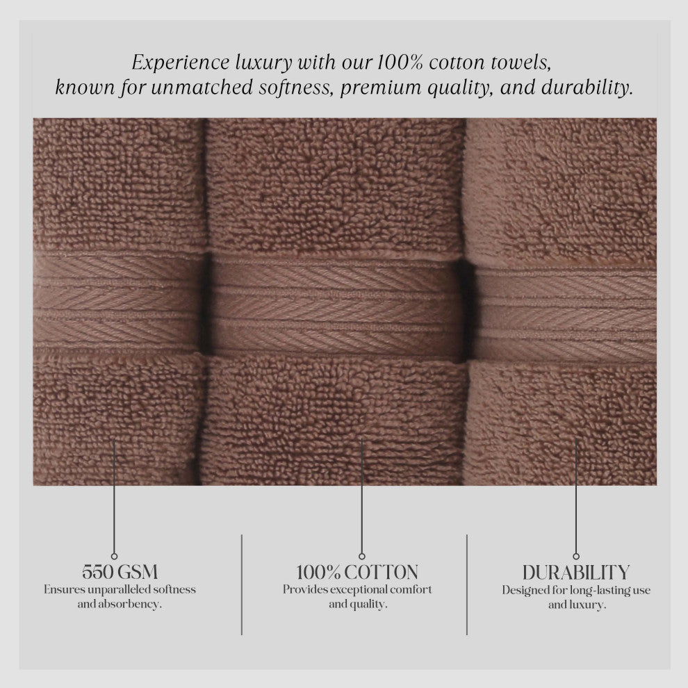 Elegance Essentials 550GSM 100% Cotton Bath Towel 8-Piece Set, Chocolate