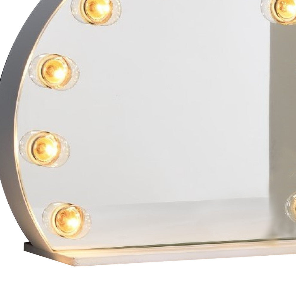 Benzara BM274655 Round Accent Mirror With 10 Bulb Sockets & Glass Panel, Silver