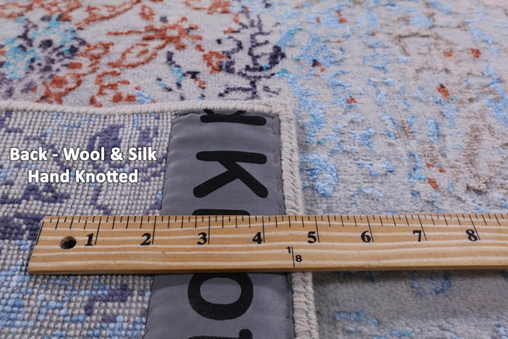2' 5" X 17' 7" Runner Modern Handmade Wool and Silk Rug Q9265