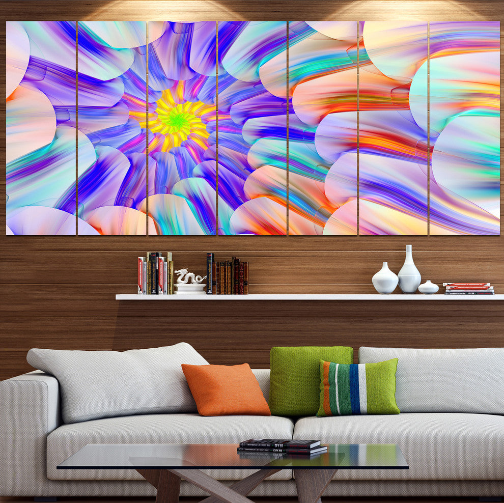 Multi Colored Stain Glass with Spirals, Floral Canvas Print, 83"x32", 7 Panels