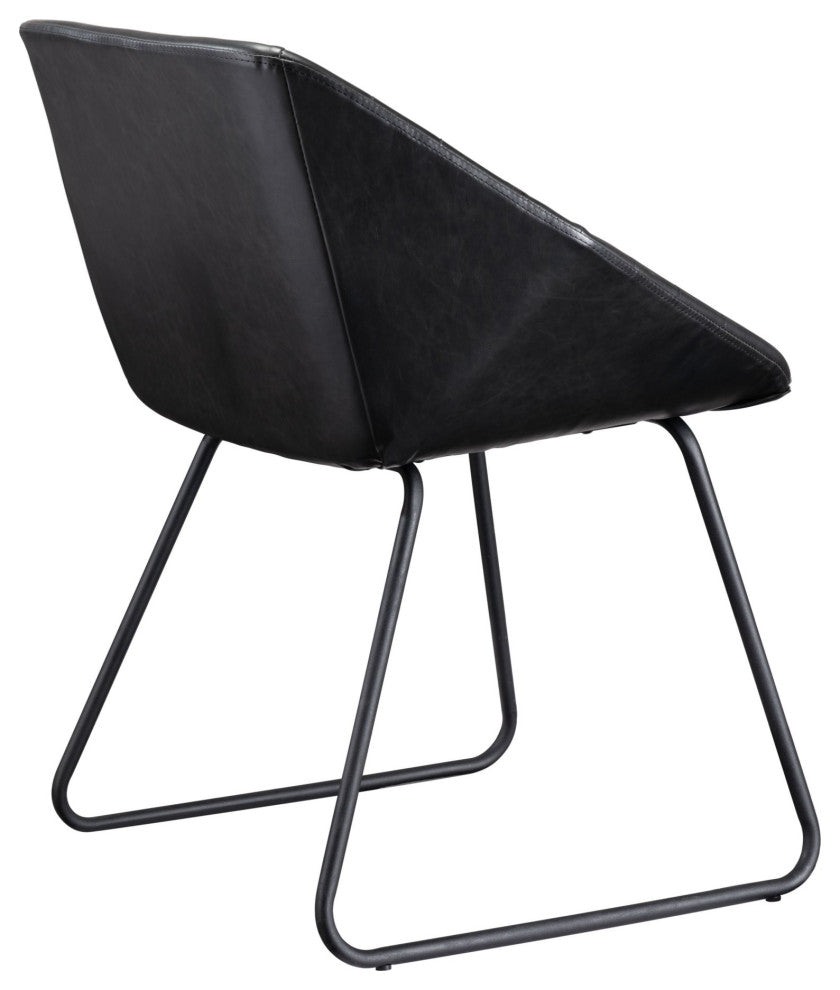 Dining Chair, Set of 2, Faux Vinyl Leather, Steel, Black, Kitchen Cafe Bistro
