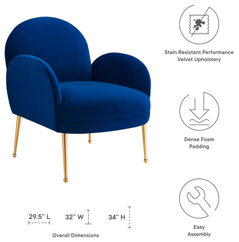 Armchair Accent Chair, Blue Navy, Velvet, Modern, Mid Century Hotel Lounge Cafe
