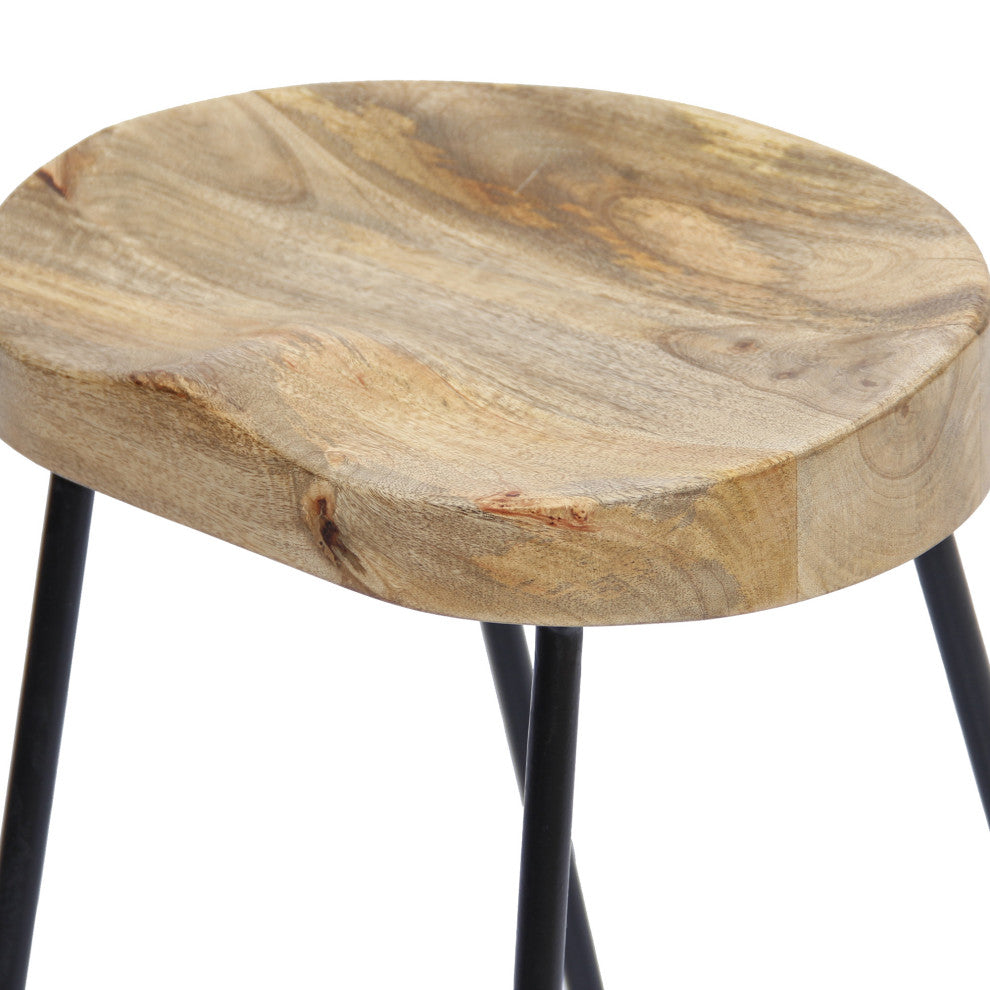 Benzara UPT-37910-2 Wood Industrial Counter Height Stool, Brown, Black
