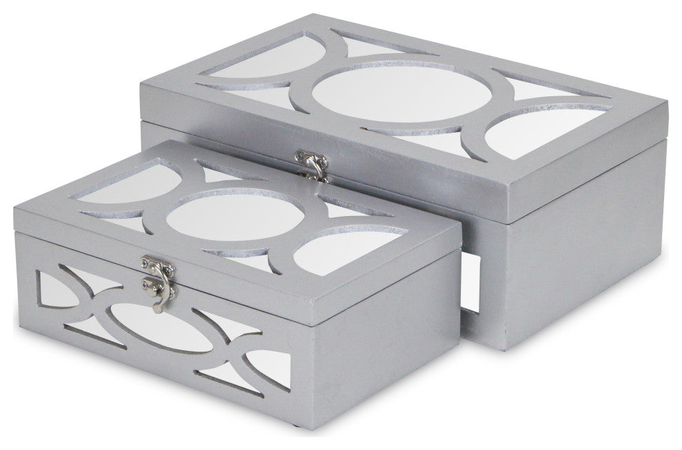 Mirrored Bubbly Champagne Boxes, Set of 2, Champagne, Silver
