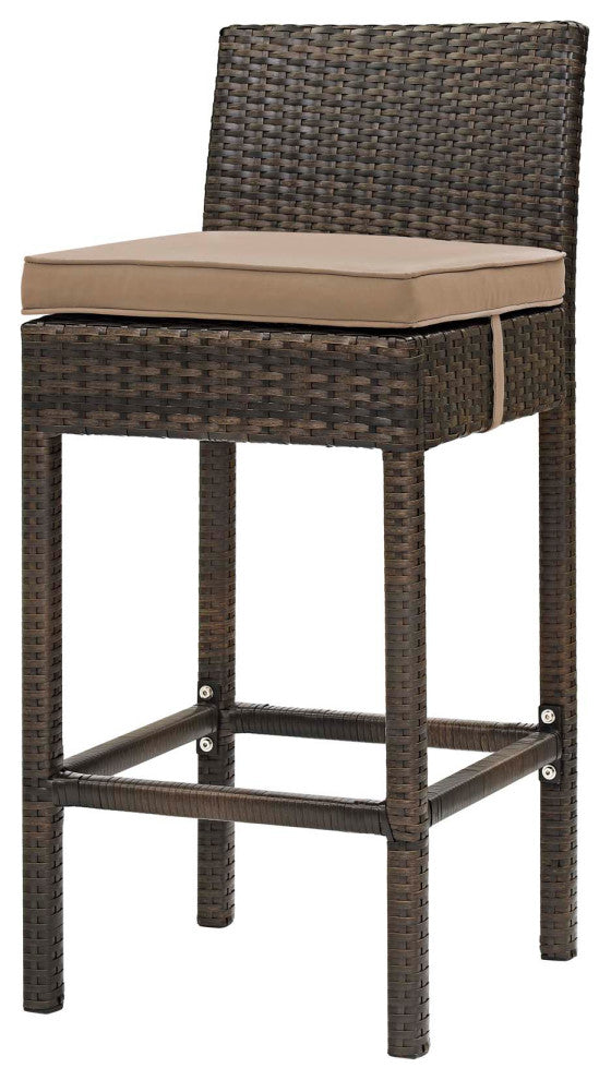 Contemporary Outdoor Patio Bar Stool Chair, Set of Four, Fabric Rattan, Brown