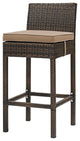 Contemporary Outdoor Patio Bar Stool Chair, Set of Four, Fabric Rattan, Brown