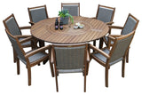 9-Piece Eucalyptus Round Lazy Susan Dining Set with 8 Stacking Wicker Armchairs