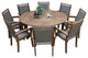 9-Piece Eucalyptus Round Lazy Susan Dining set With 8 Stacking Wicker Armchairs
