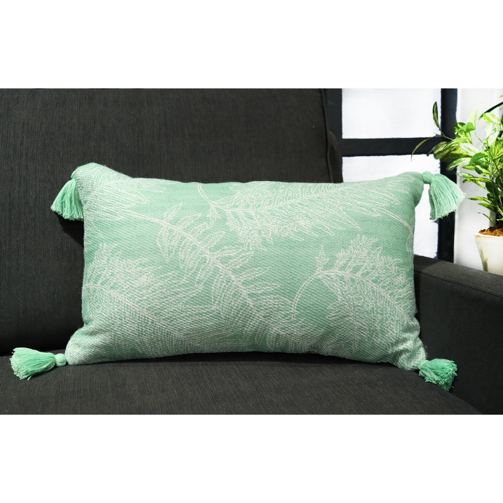 Beige Machine Woven with Tassels Cornelia Throw Pillow, 16" x 26"