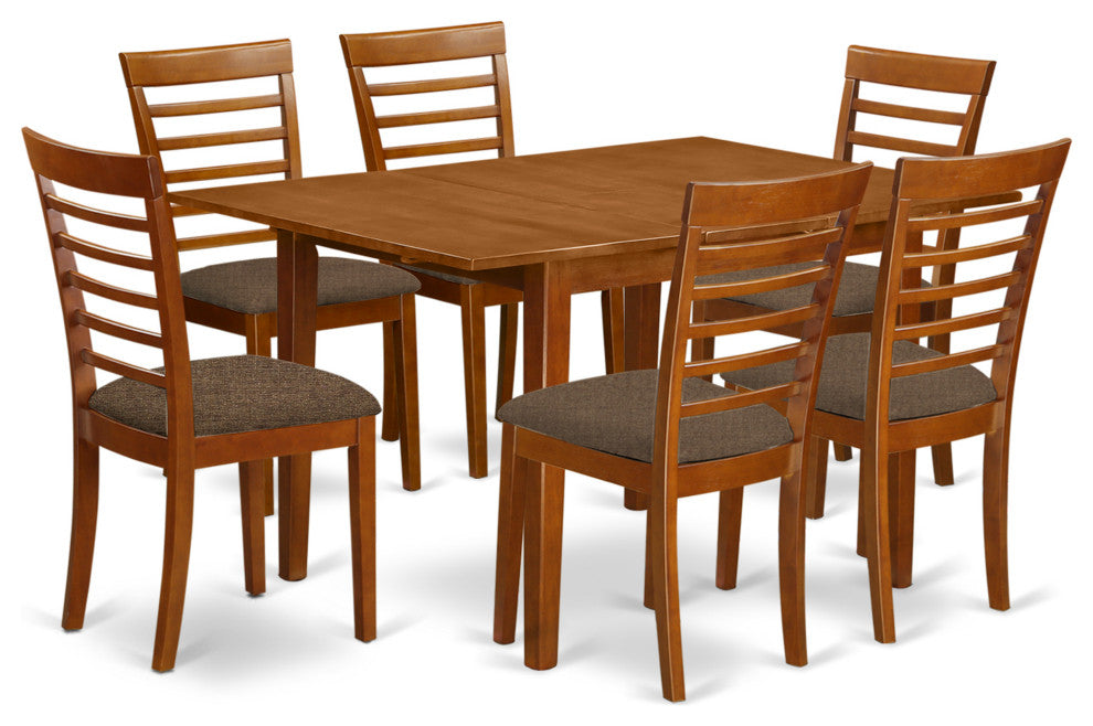 7 Pc Kitchen Nook Dining Set -Breakfast Nook And 6 Dining Chairs In Brown