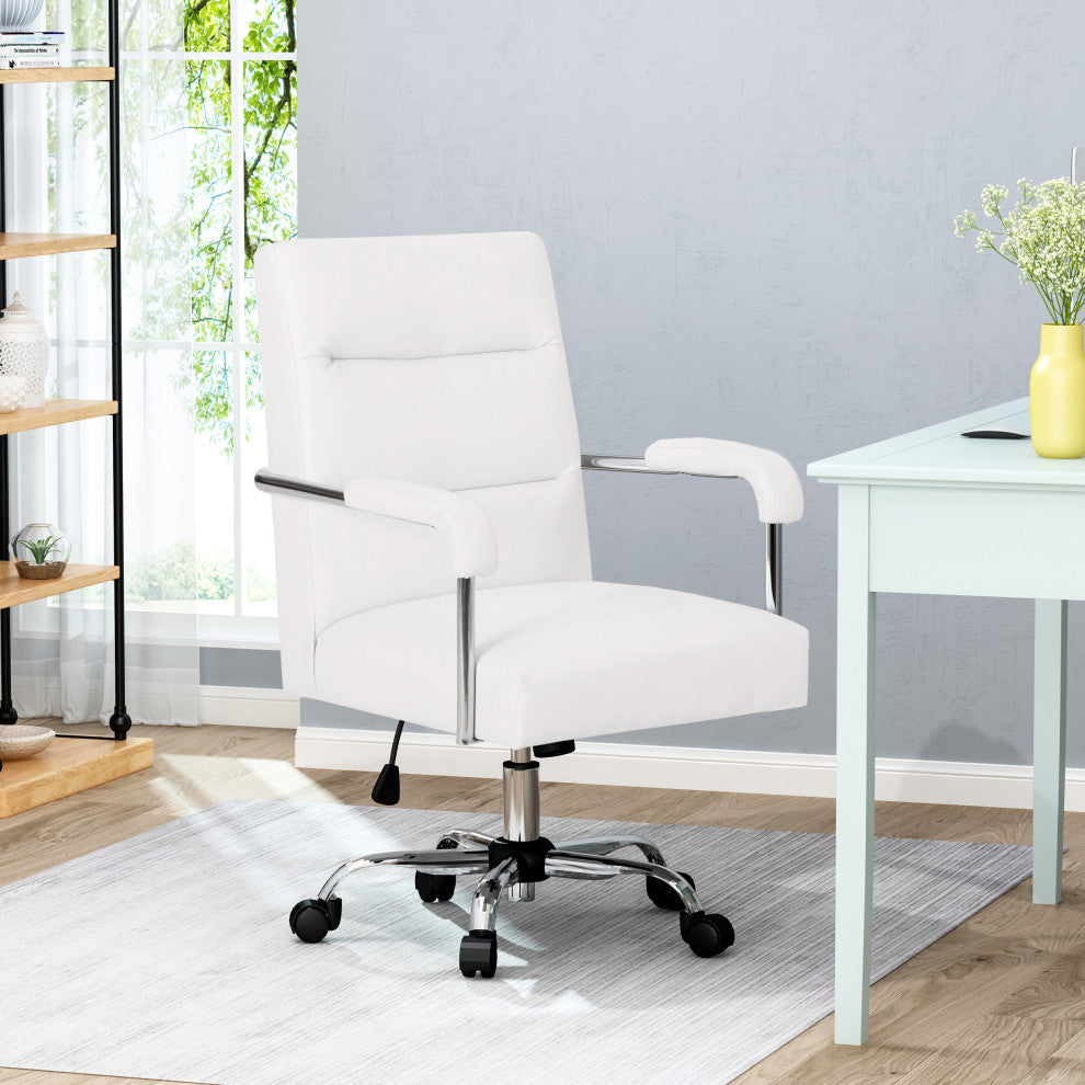 Rene Channel Stitched Swivel Office Lift Chair, White, Chrome