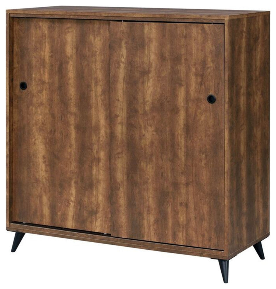 Wooden Shoe Cabinet with 2 Sliding Doors and Splayed Legs, Oak Brown