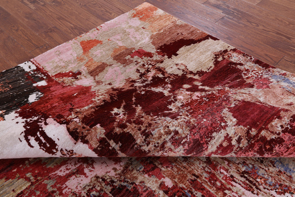 7' 9" X 10' 4" Abstract Hand Knotted Wool and Silk Rug Q8786