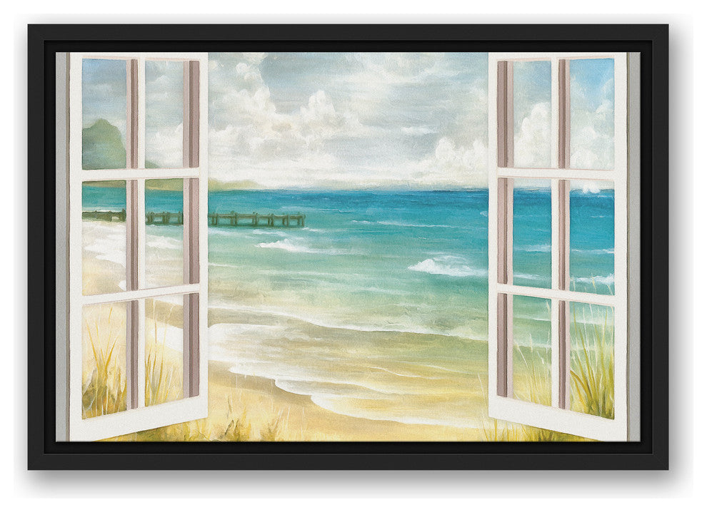 Open Windows to Beach Paradise 12x18 Black Floating Framed Canvas