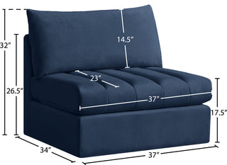 Jacob Velvet Upholstered Modular Armless Chair, Navy