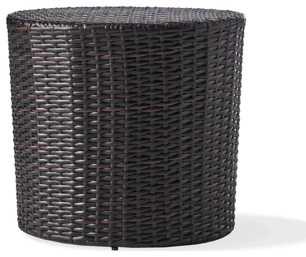 GDF Studio Overton Outdoor Wicker Barrel Side Table, Brown