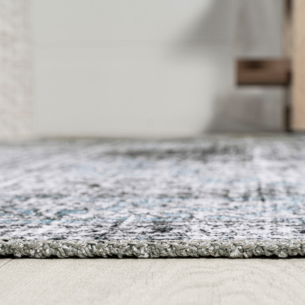 Bausch Distressed Chenille Washable Dark Gray/Blue 5 ft. x 8 ft. Area Rug