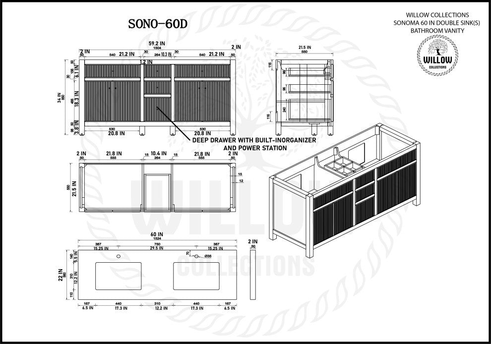 Sonoma 60 Double Bathroom Vanity in Dark Forest Green with 1.5"  White Quartz.