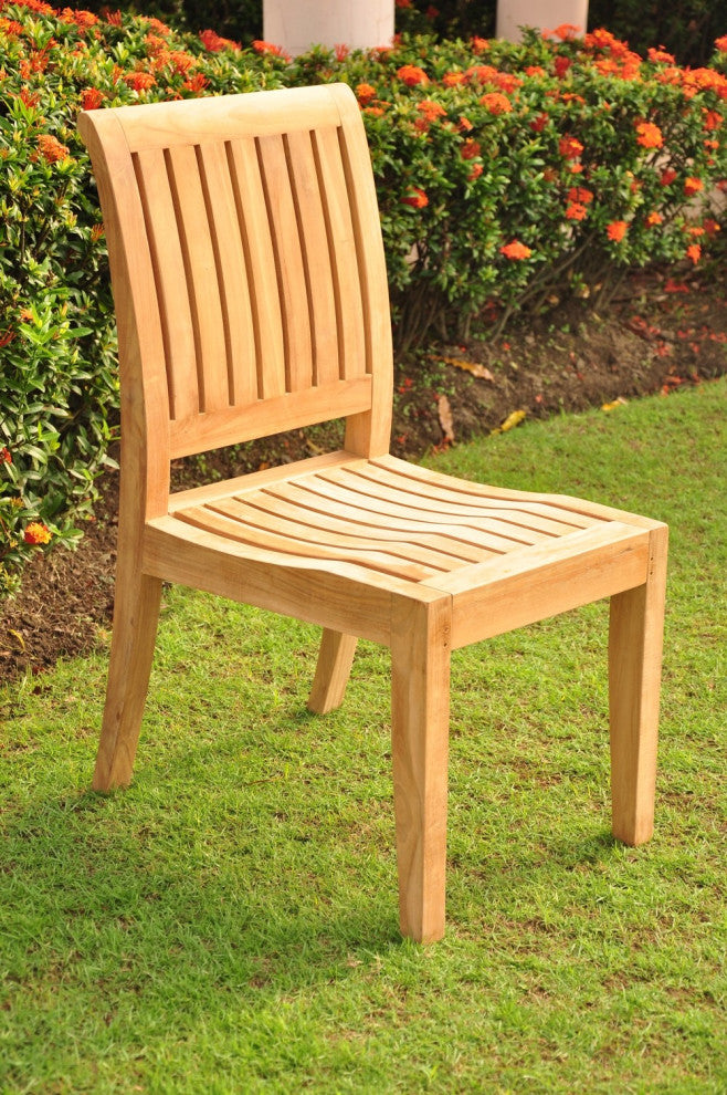 4-Piece Outdoor Patio Teak Dining Set: 36" Round Table & 3 Lagos Armless Chairs