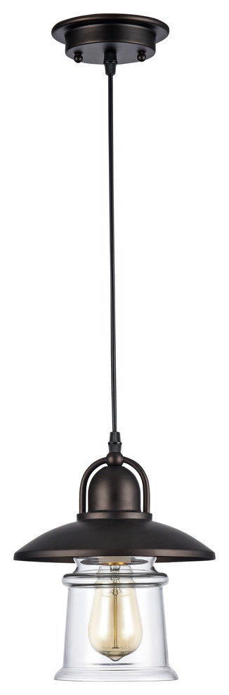IRONCLAD, Industrial-style 1 Light Rubbed Bronze Ceiling Mini Pendant, 9" Shade