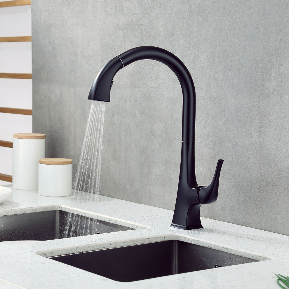 Luxier KTS20-T Single-Handle Pull-Down Sprayer Kitchen Faucet, Matte Black