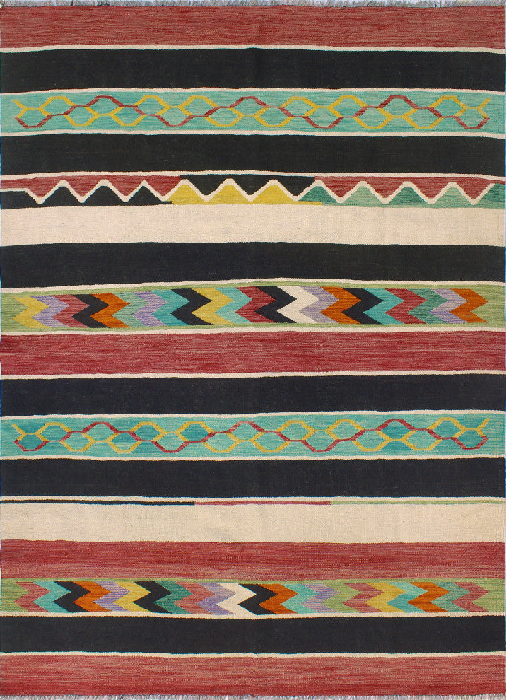 Modern Flatweave Albina Red/Black Rug, 5'8x8'4