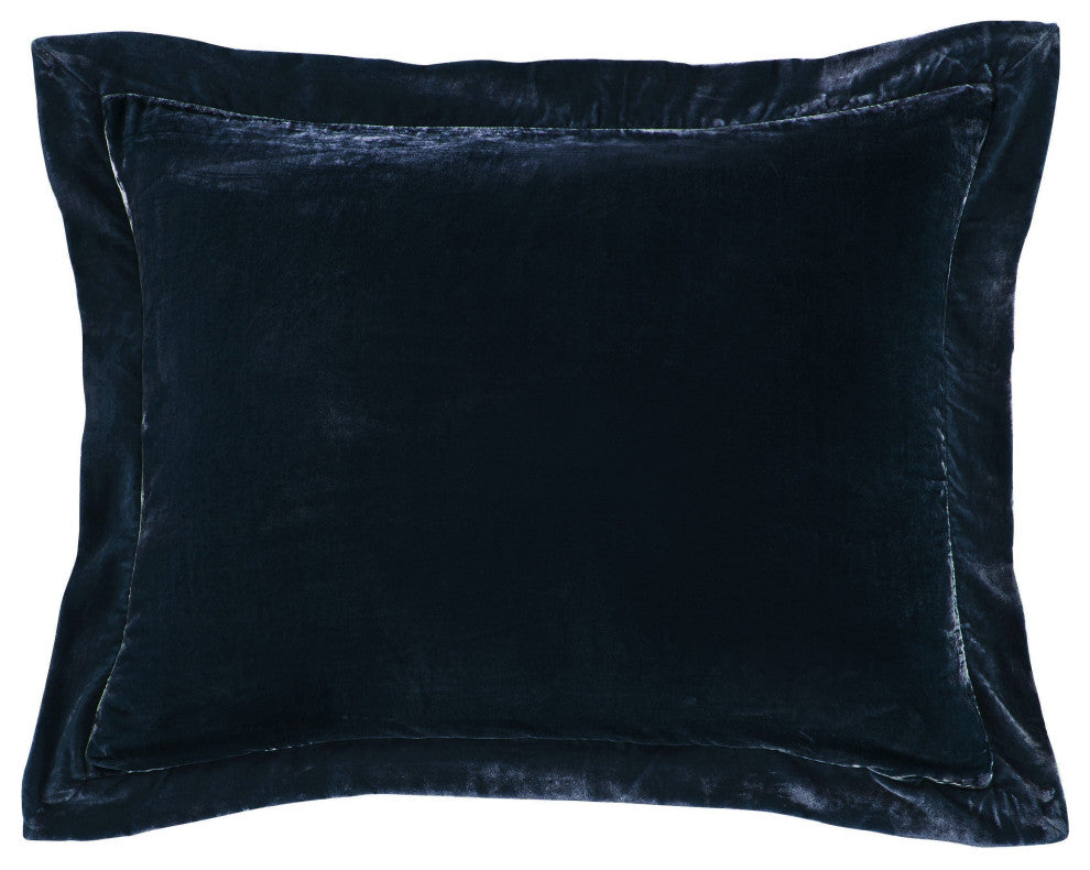 Stella Faux Silk Velvet Flanged Dutch Euro Pillow, 27"x39", Midnight Blue