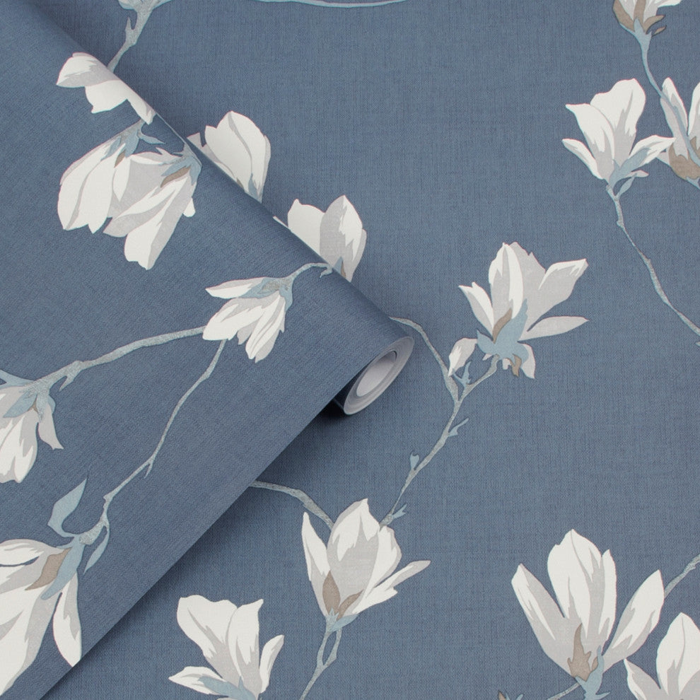 Laura Ashley Magnolia Grove Wallpaper, Dusky Seaspray